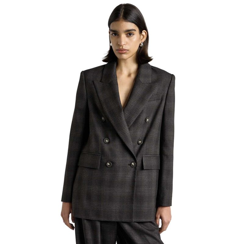 Cue Brushed Prince of Wales Tweed Double Breasted Blazer image number 0